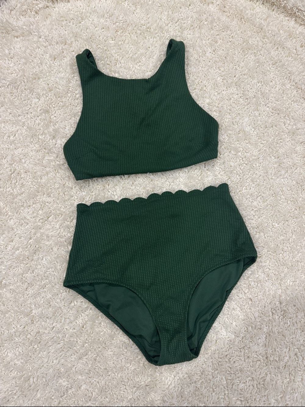 aerie Dark Green High-Waist Scallop Bikini Set